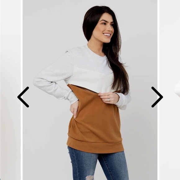 Nursing Queen Colorblock Sweater - White, Gray, and Brown - Picture 2 of 8